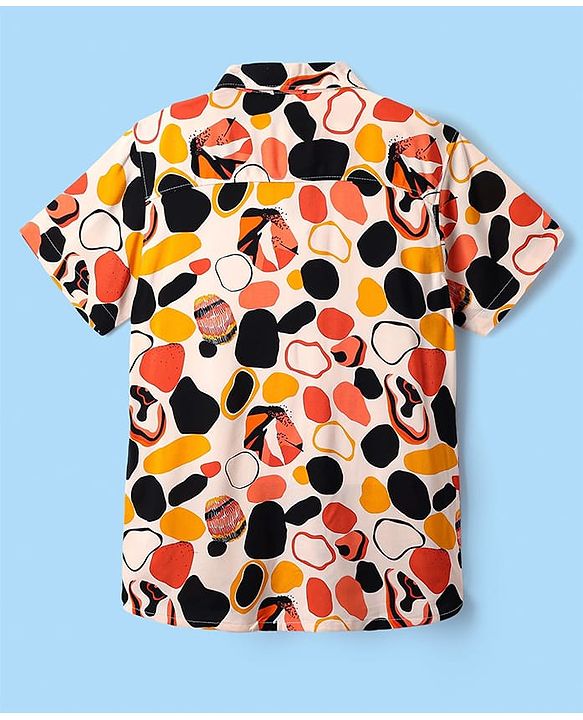 Pine Kids Viscose Woven Half Sleeves Shirt With Abstract Print - Multicolour