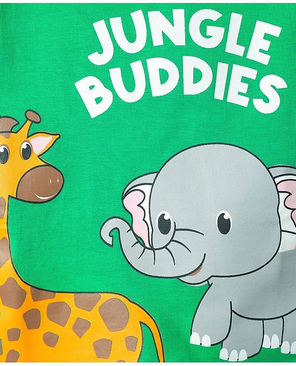 Babyhug Single Jersey Knit Half Sleeves T-Shirt & Shorts Set With Animal Print - Green & Blue