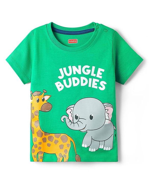 Babyhug Single Jersey Knit Half Sleeves T-Shirt & Shorts Set With Animal Print - Green & Blue