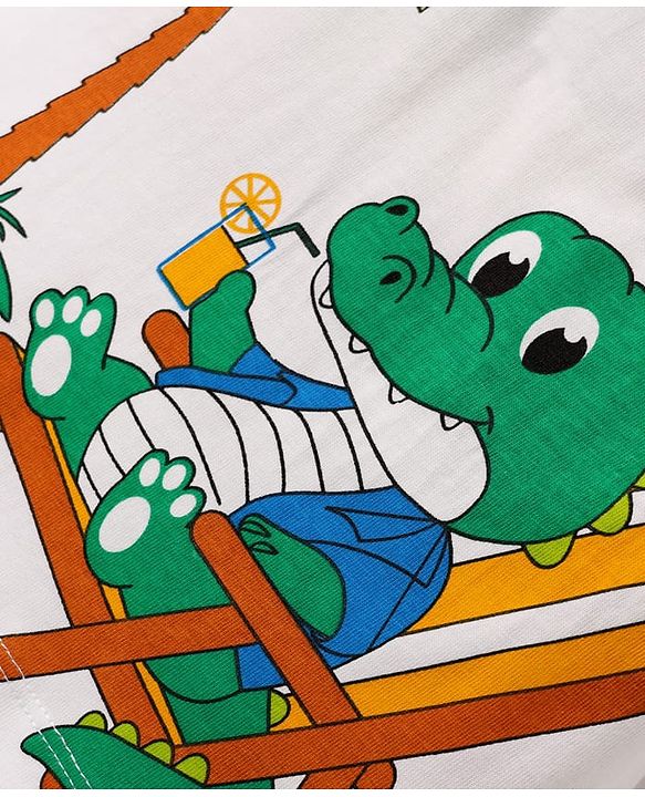 Babyhug Single Jersey Knit Half Sleeves T-Shirt & Shorts Set with Crocodile Print - Green & White