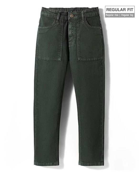 Pine Kids Woven Full Length Washed Denin Jeans - Dark Green