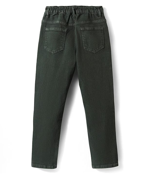 Pine Kids Woven Full Length Washed Denin Jeans - Dark Green