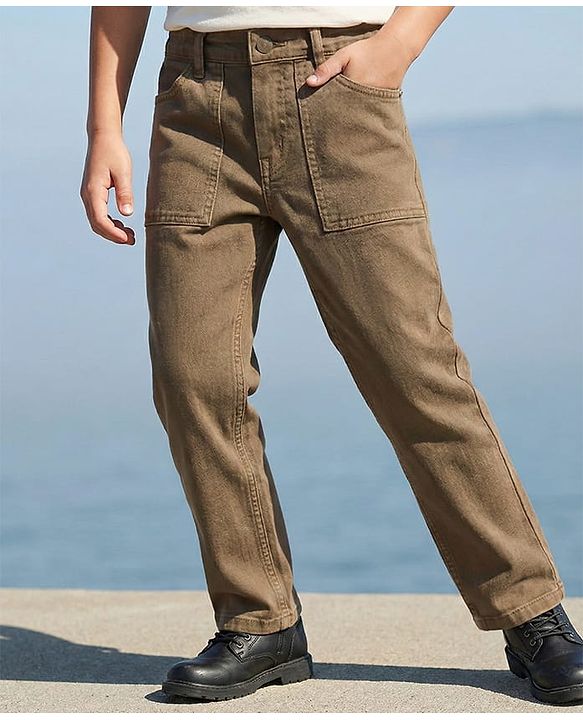 Pine Kids Woven Full Length Washed Denin Jeans - Dark Green