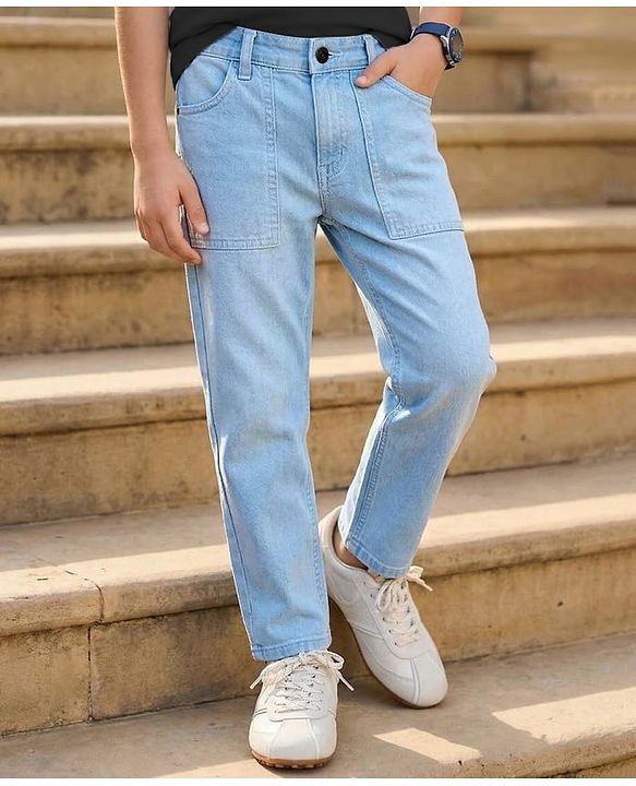 Pine Kids Woven Full Length Washed Denin Jeans - Dark Green