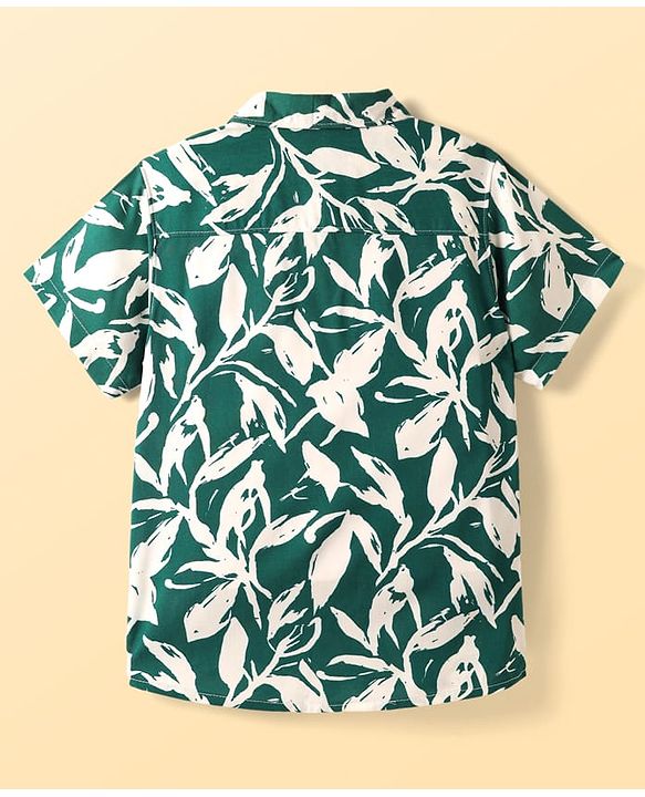 Pine Kids Viscose Woven Half Sleeves Shirt With Floral Print - Dark Green