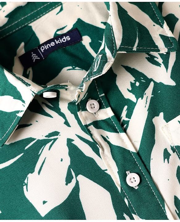 Pine Kids Viscose Woven Half Sleeves Shirt With Floral Print - Dark Green