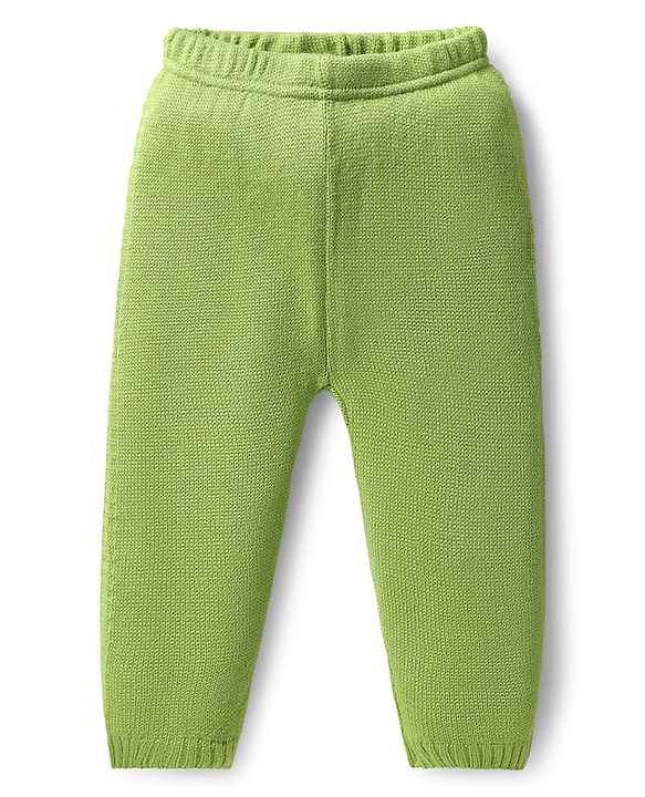 Babyhug Knitted Full Sleeves Striped Hooded Sweater Set - Light Green