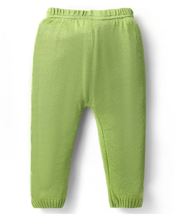 Babyhug Knitted Full Sleeves Striped Hooded Sweater Set - Light Green