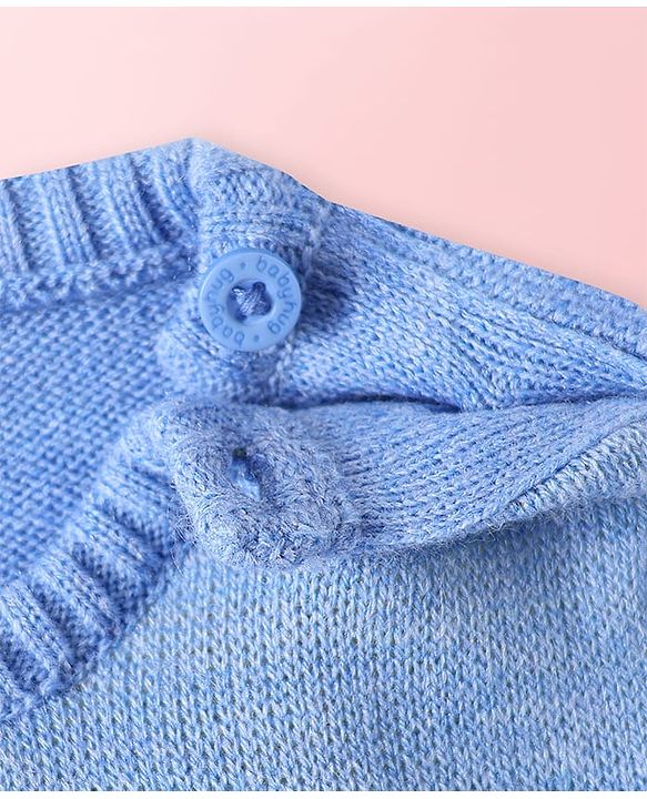 Babyhug Knit Full Sleeves Sweater Set With Stripes & Christmas Theme Design - Light Blue & White