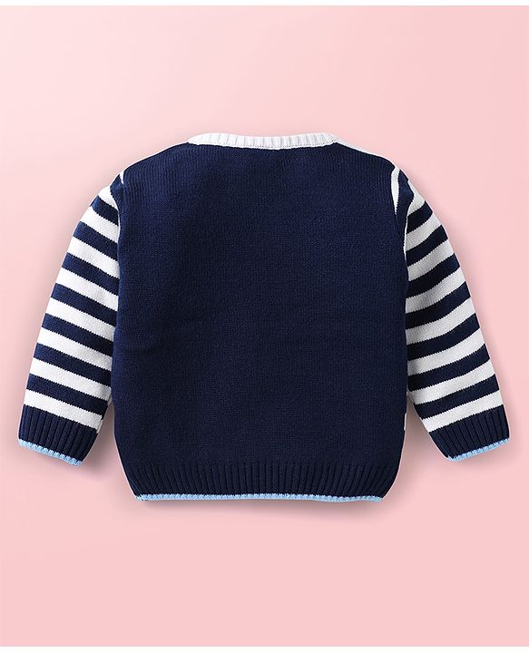Babyhug Knit Full Sleeves Sweater Set With Stripes & Nautical Theme Design - Navy Blue
