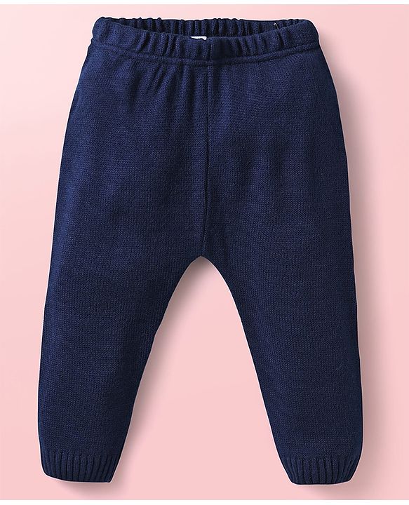 Babyhug Knit Full Sleeves Sweater Set With Stripes & Nautical Theme Design - Navy Blue