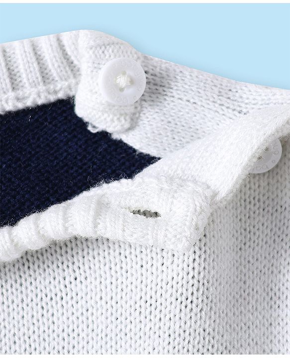 Babyhug Knit Full Sleeves Sweater Set With Stripes & Nautical Theme Design - Navy Blue