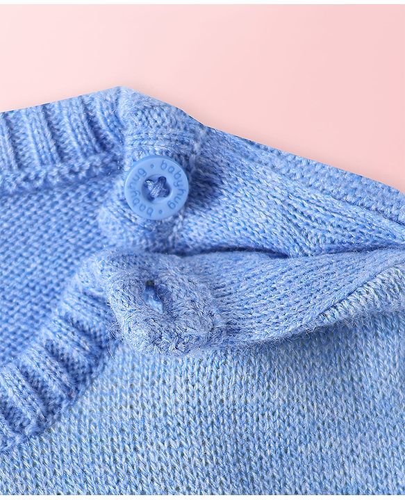 Babyhug Knit Full Sleeves Sweater Set With Stripes & Christmas Theme Design - Light Blue & White