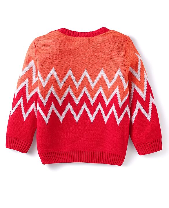 Babyhug Knitted Full Sleeves Sweater Set with Chevron Design - Red