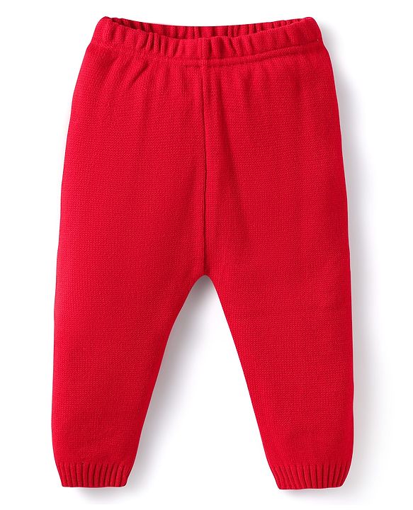 Babyhug Knitted Full Sleeves Sweater Set with Chevron Design - Red