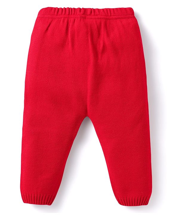 Babyhug Knitted Full Sleeves Sweater Set with Chevron Design - Red