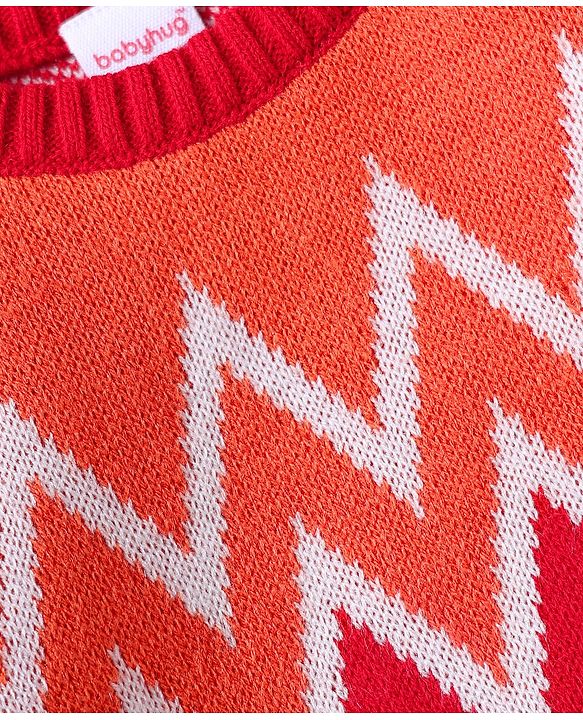 Babyhug Knitted Full Sleeves Sweater Set with Chevron Design - Red