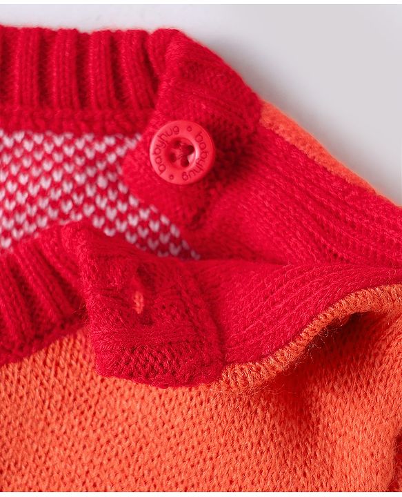 Babyhug Knitted Full Sleeves Sweater Set with Chevron Design - Red