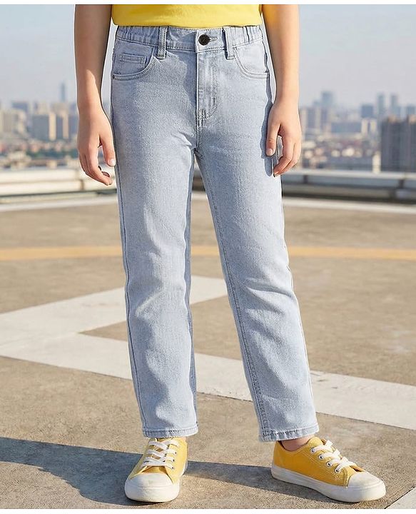 Pine Kids Denim Woven Full Length Washed Jeans - Light Blue