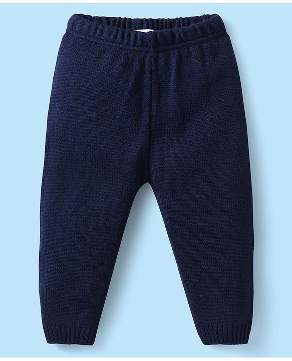 Babyhug Knitted Full Sleeves Sweater Set with Stripes & Text Design - Royal Blue