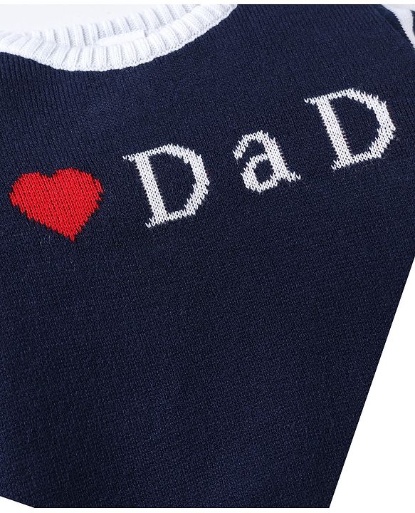 Babyhug Knitted Full Sleeves Sweater Set with Stripes & Text Design - Royal Blue