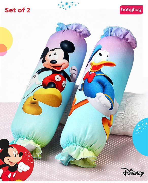 Babyhug Disney Cotton Bolsters with Mickey Face Print Set of 2 - Blue