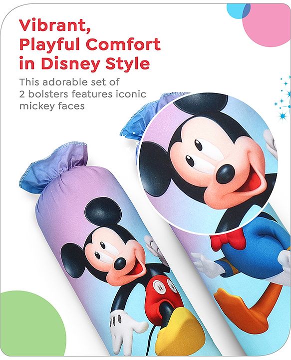 Babyhug Disney Cotton Bolsters with Mickey Face Print Set of 2 - Blue