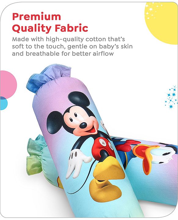 Babyhug Disney Cotton Bolsters with Mickey Face Print Set of 2 - Blue