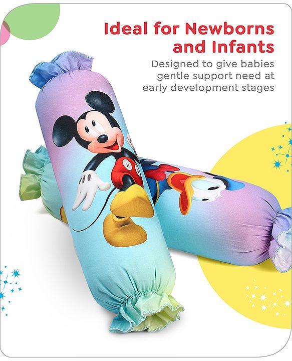 Babyhug Disney Cotton Bolsters with Mickey Face Print Set of 2 - Blue