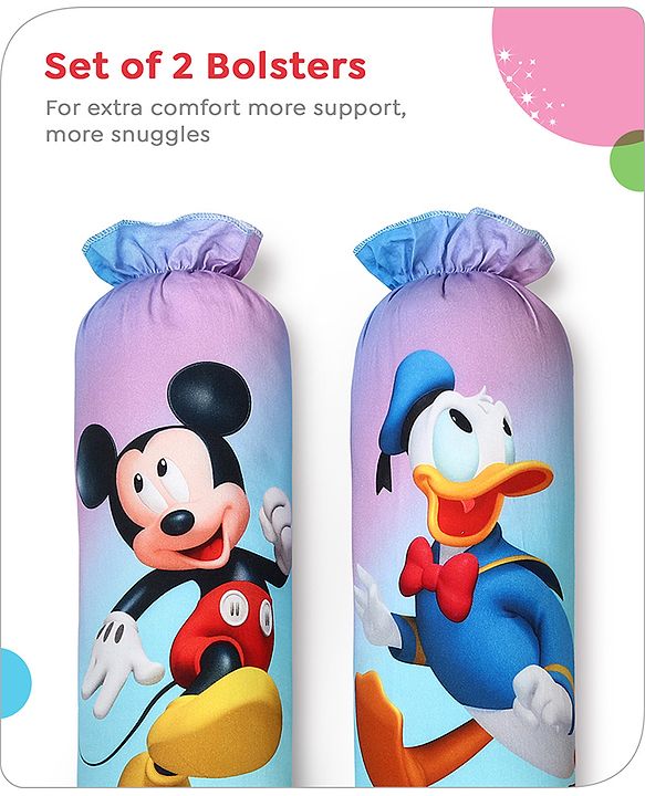 Babyhug Disney Cotton Bolsters with Mickey Face Print Set of 2 - Blue