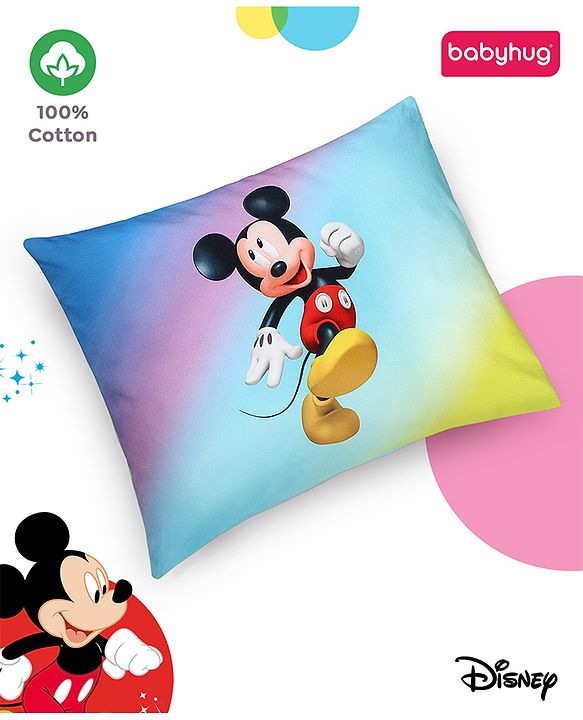 Babyhug Disney Cotton Rectangular Pillow With Smiley Mickey Face Print - Blue