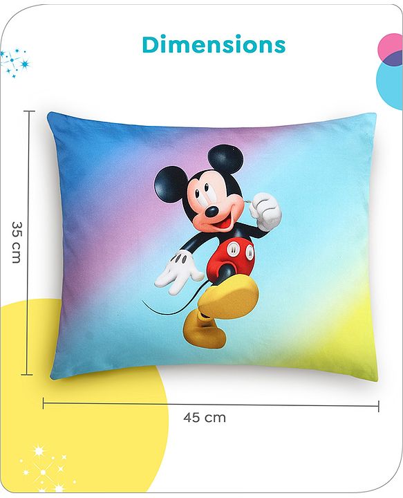 Babyhug Disney Cotton Rectangular Pillow With Smiley Mickey Face Print - Blue
