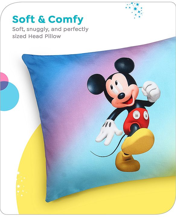 Babyhug Disney Cotton Rectangular Pillow With Smiley Mickey Face Print - Blue