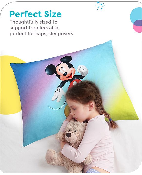 Babyhug Disney Cotton Rectangular Pillow With Smiley Mickey Face Print - Blue