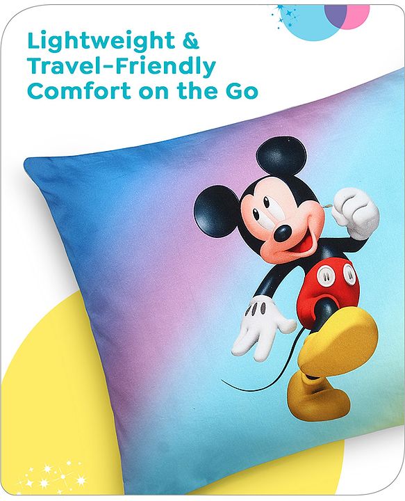 Babyhug Disney Cotton Rectangular Pillow With Smiley Mickey Face Print - Blue