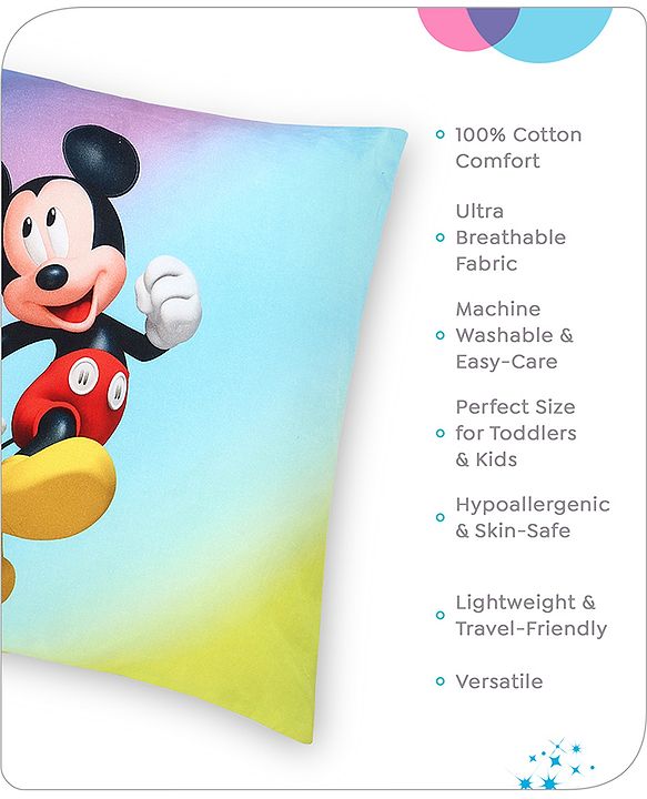 Babyhug Disney Cotton Rectangular Pillow With Smiley Mickey Face Print - Blue