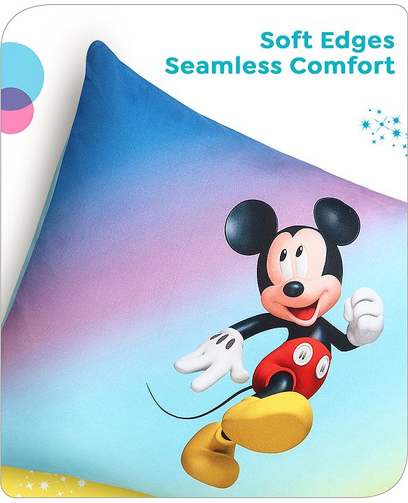 Babyhug Disney Cotton Rectangular Pillow With Smiley Mickey Face Print - Blue
