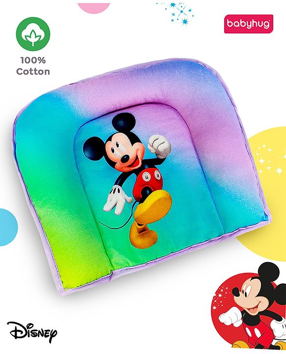 Babyhug Disney Cotton U Shape Pillow with Smiley Mickey Face Print - Blue