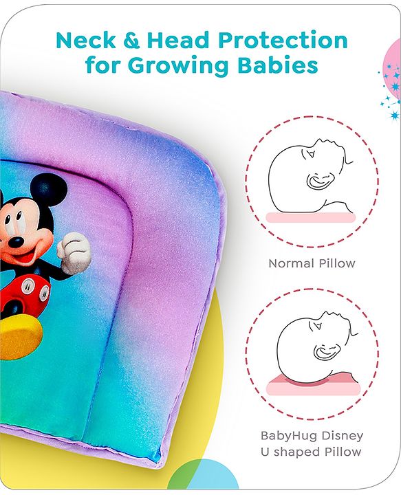Babyhug Disney Cotton U Shape Pillow with Smiley Mickey Face Print - Blue