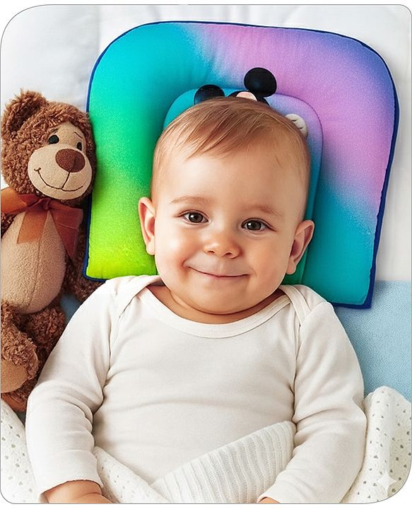 Babyhug Disney Cotton U Shape Pillow with Smiley Mickey Face Print - Blue