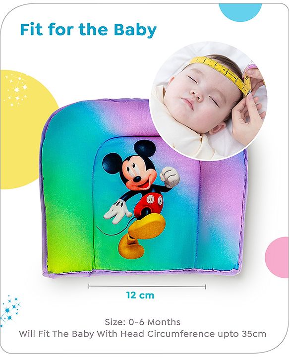 Babyhug Disney Cotton U Shape Pillow with Smiley Mickey Face Print - Blue