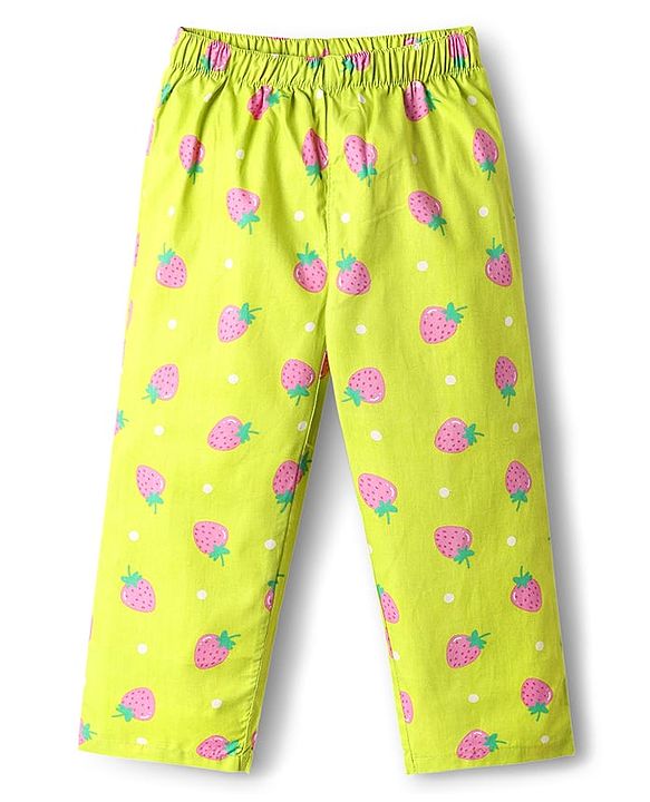 Babyhug Cotton Woven Half Sleeves Co-Ords Nightsuit With Strawberry Print - Green