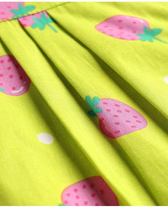 Babyhug Cotton Woven Half Sleeves Co-Ords Nightsuit With Strawberry Print - Green