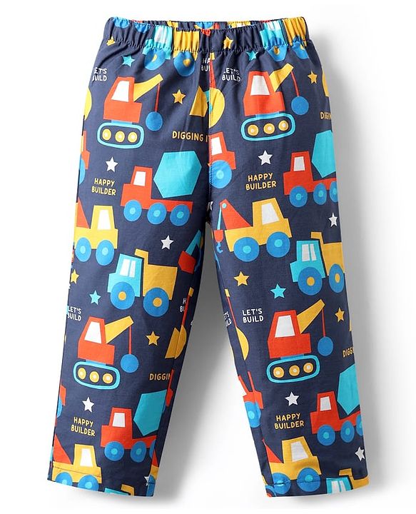 Babyhug 100% Cotton Woven Half Sleeves Co-ords Night Suit With Vehicle Print - Navy Blue