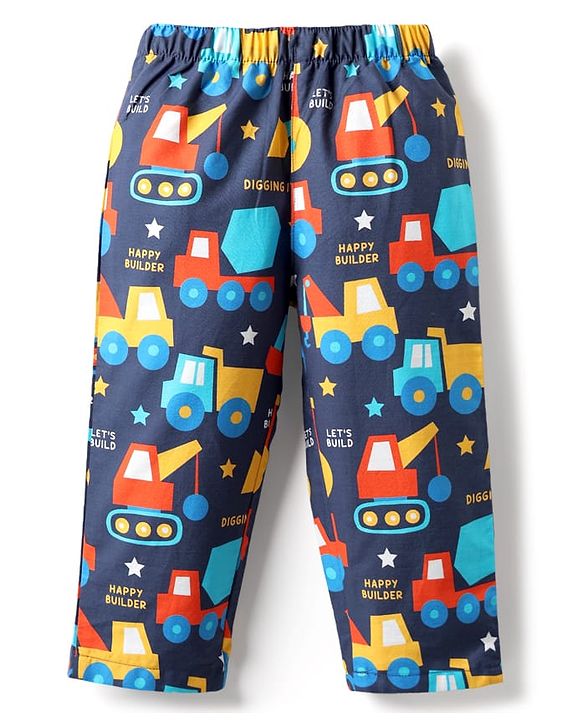 Babyhug 100% Cotton Woven Half Sleeves Co-ords Night Suit With Vehicle Print - Navy Blue