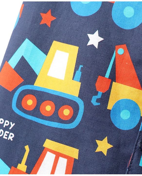 Babyhug 100% Cotton Woven Half Sleeves Co-ords Night Suit With Vehicle Print - Navy Blue