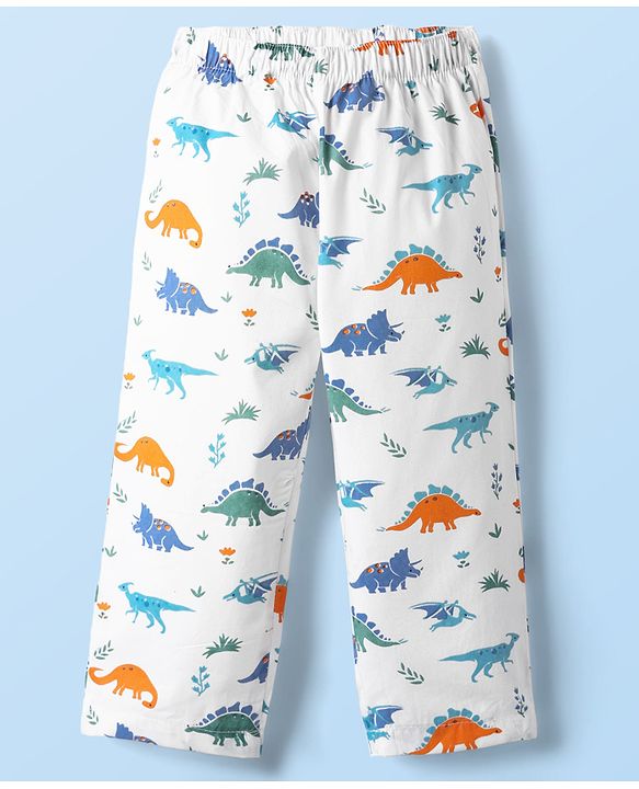 Babyhug Cotton Woven Half Sleeves Co-ords Night Suit With Dino Print - White
