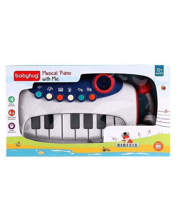 Babyhug Musical Piano with Microphone| Battery Operated|Teaching Mode| Record & Play Mode| Volume Control| Fun Lights|(Colour may vary)