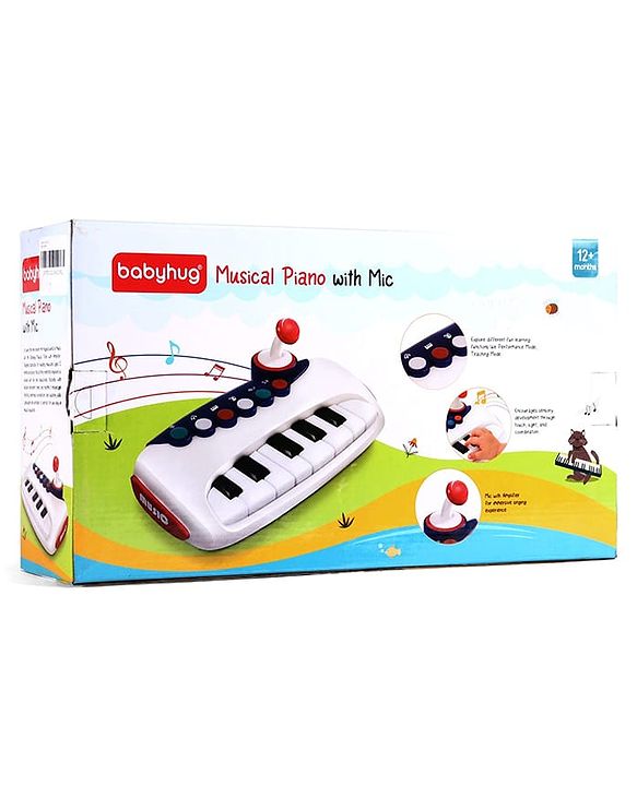 Babyhug Musical Piano with Microphone| Battery Operated|Teaching Mode| Record & Play Mode| Volume Control| Fun Lights|(Colour may vary)