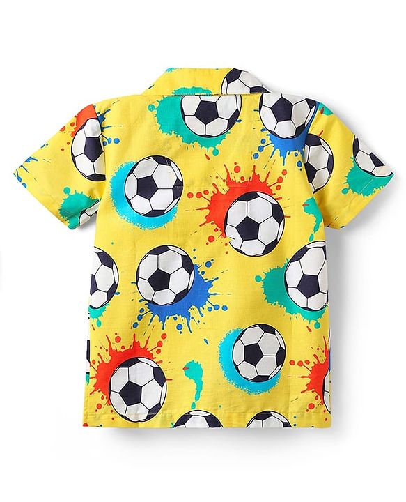 Babyhug 100% Cotton Woven Half Sleeves Co-ords Night Suit With Football Print - Yellow